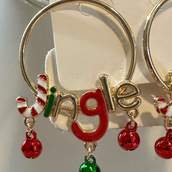 NEW Women’s JINGLE Red Green Gold Hoop Holiday Christmas Earrings Jewelry - Picture 3 of 3